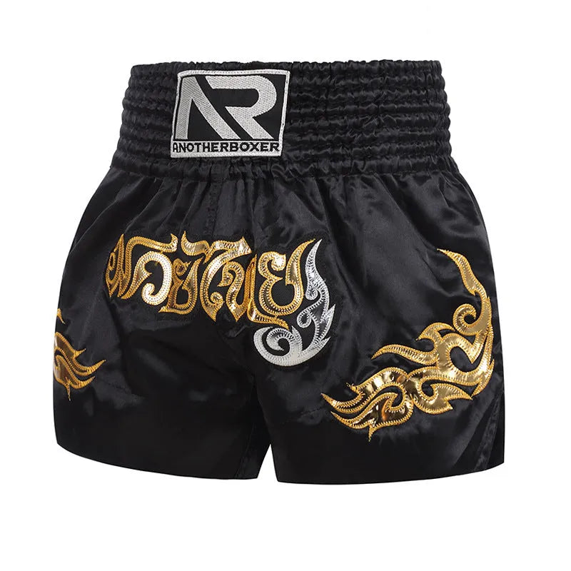Unisex boxing sanda training shorts in black nylon polyester fabric with elasticated waistband