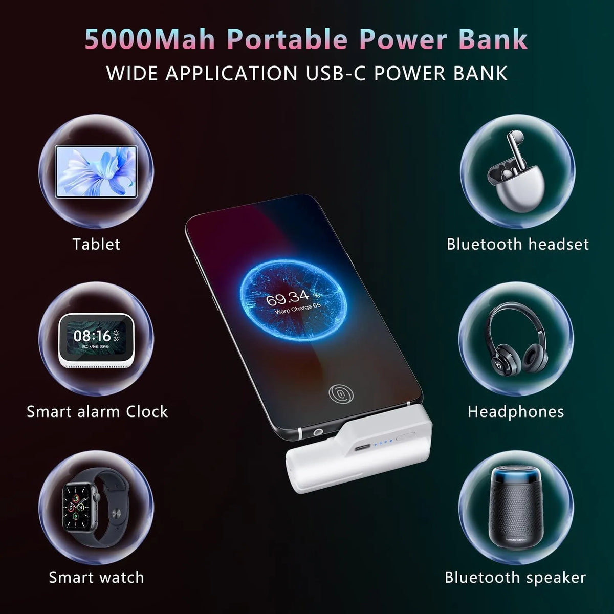 Head-mounted ABS power bank for VR and gaming with USB connection, Q2 or Q3/3S fast charge option