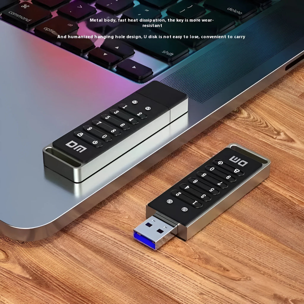 Silver metal fingerprint encryption USB flash drive with 64GB capacity and USB 3.0 connector