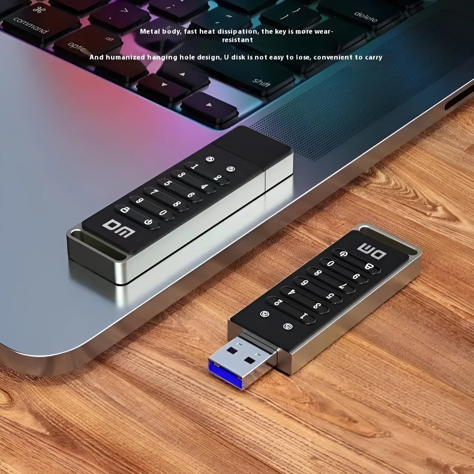 Silver metal fingerprint encryption USB flash drive with 64GB capacity and USB 3.0 connector