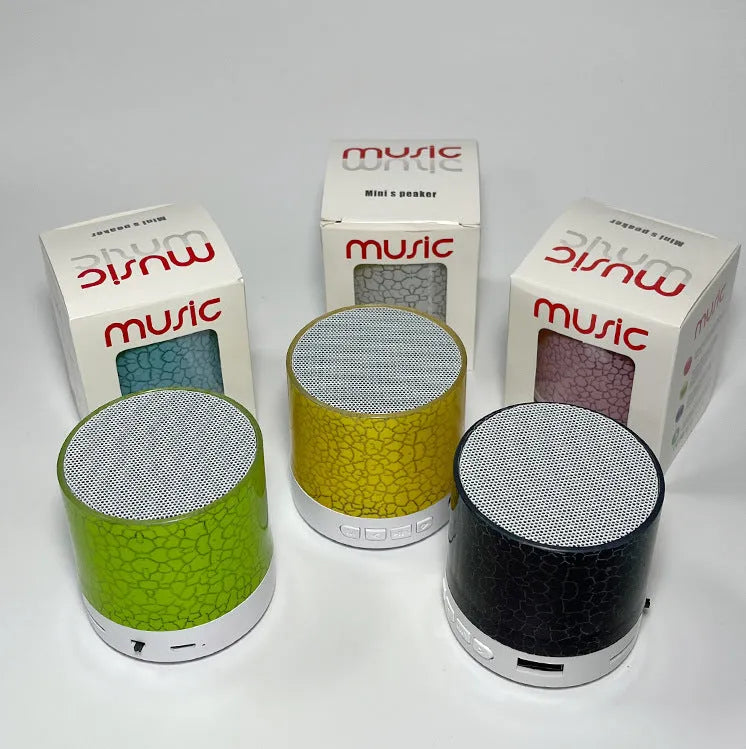 White A9 Mini Cracked Bluetooth Speaker with TF card slot and LED light