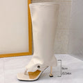 High-heel square-toe thin-strap slip-on sandal boots in beige with PU upper and rubber outsole