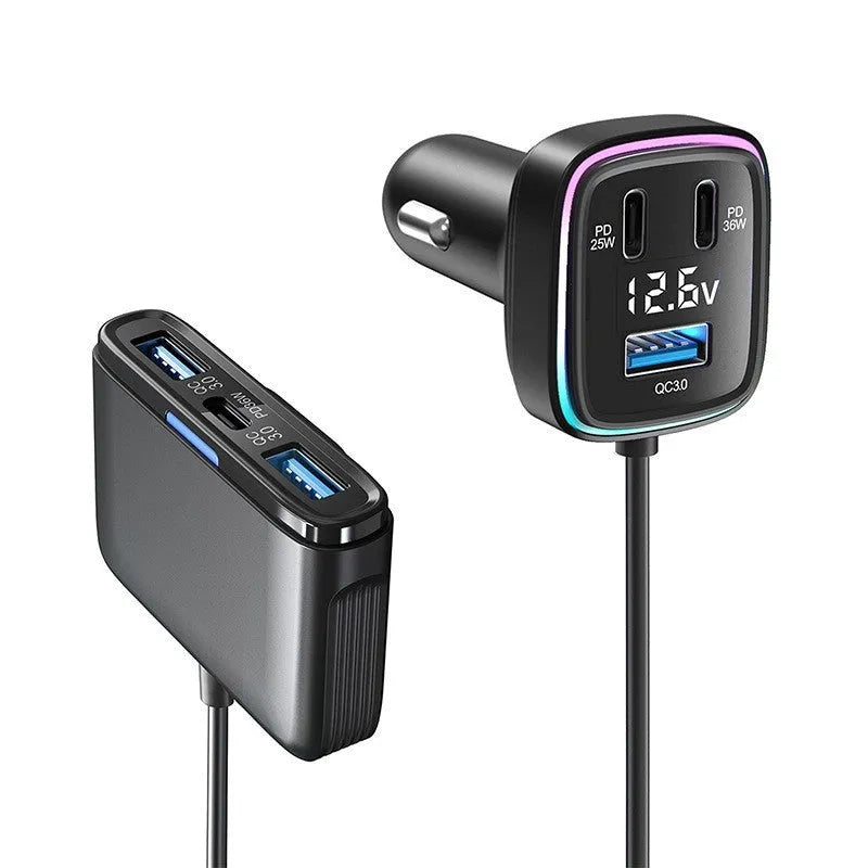 115W fast charge car charger Model GE01 in black ABS PC casing