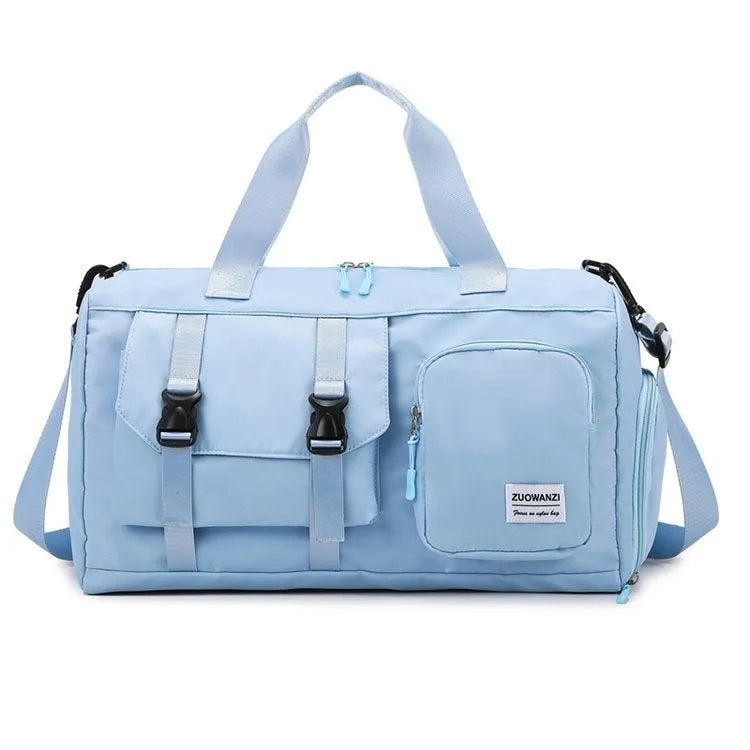 Pearlescent yoga fitness bag with rainbow pattern, dry-wet separation, 20-35L capacity and polyester lining