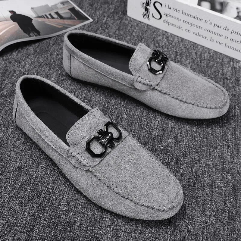 Men's black and grey casual shoes with suede and leather uppers and rubber soles