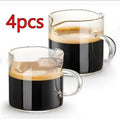 White double mouth transparent glass coffee cups showing two pouring spouts