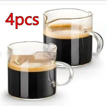 White double mouth transparent glass coffee cups showing two pouring spouts