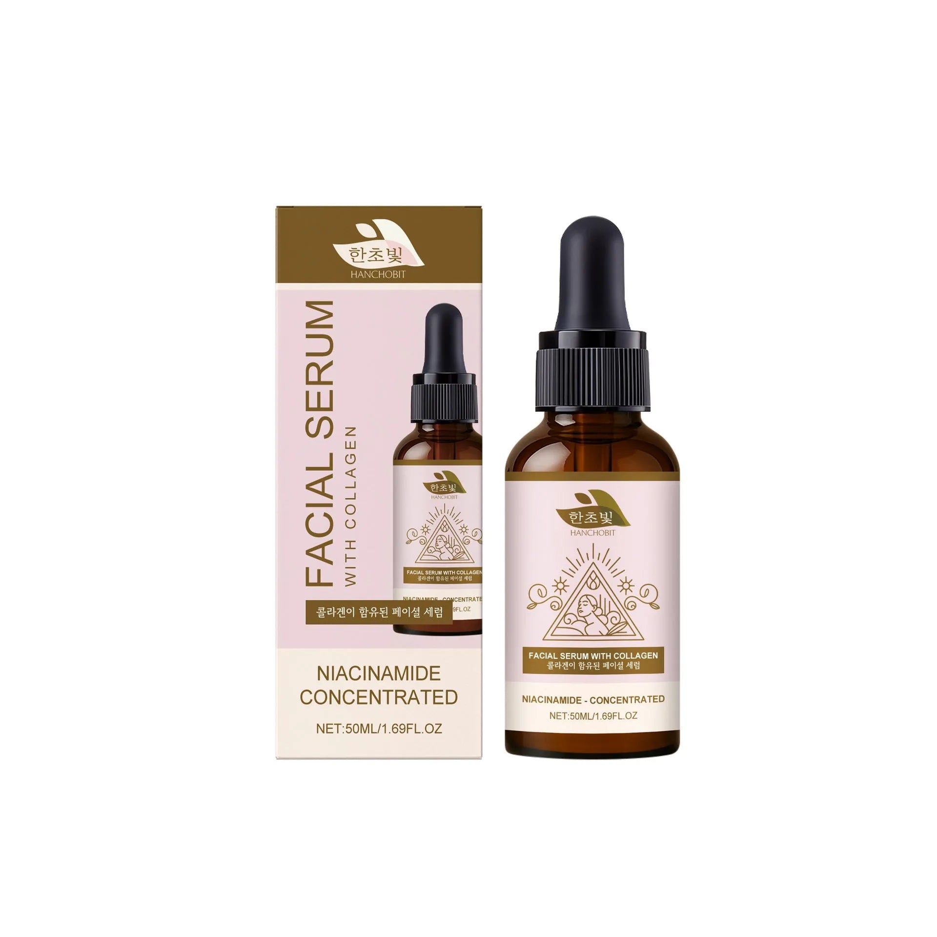 Collagen facial fluid 50ml bottle with nicotinamide and glycerol for face hydration