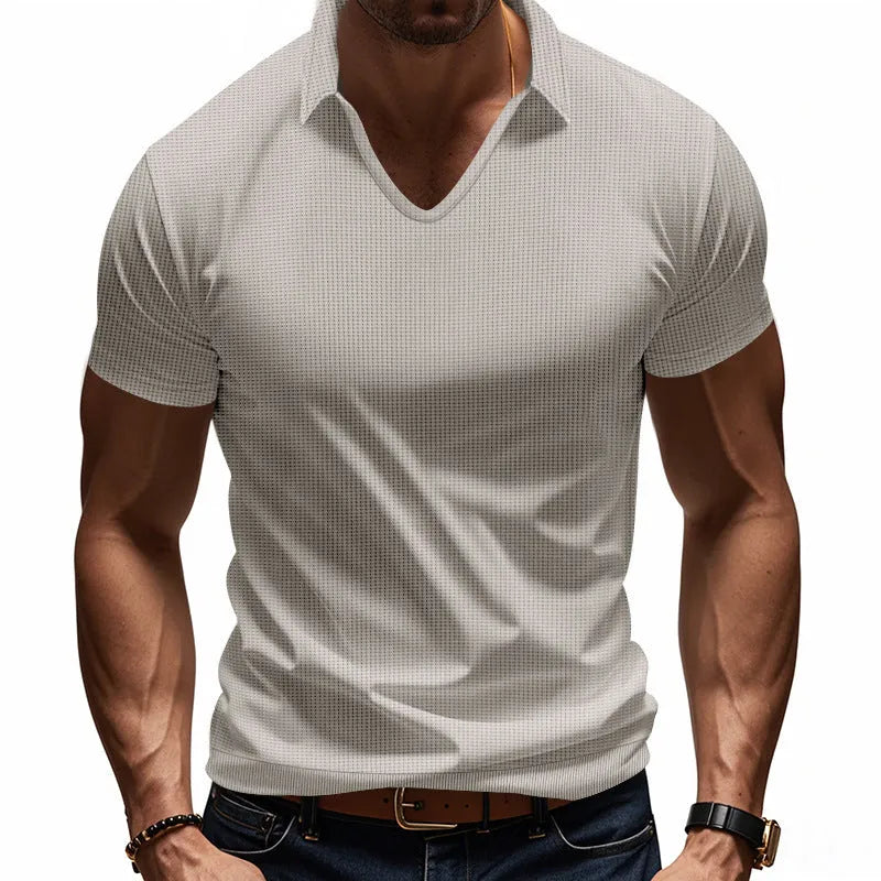 Men's loose fit V-neck short sleeve T-shirt in cotton blend fabric available in six colours