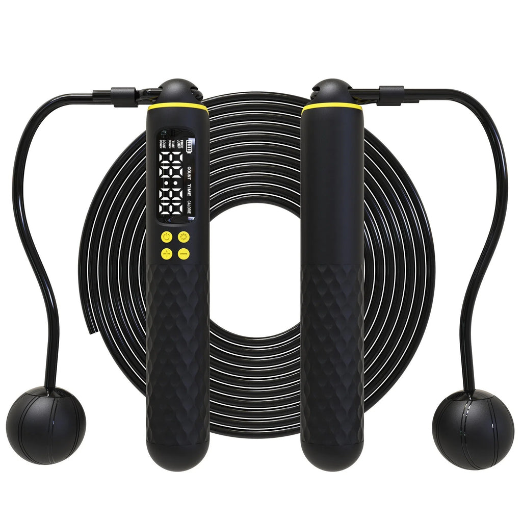 Smart skipping rope with counter in M01 Samurai Black with rechargeable English display and ABS handle
