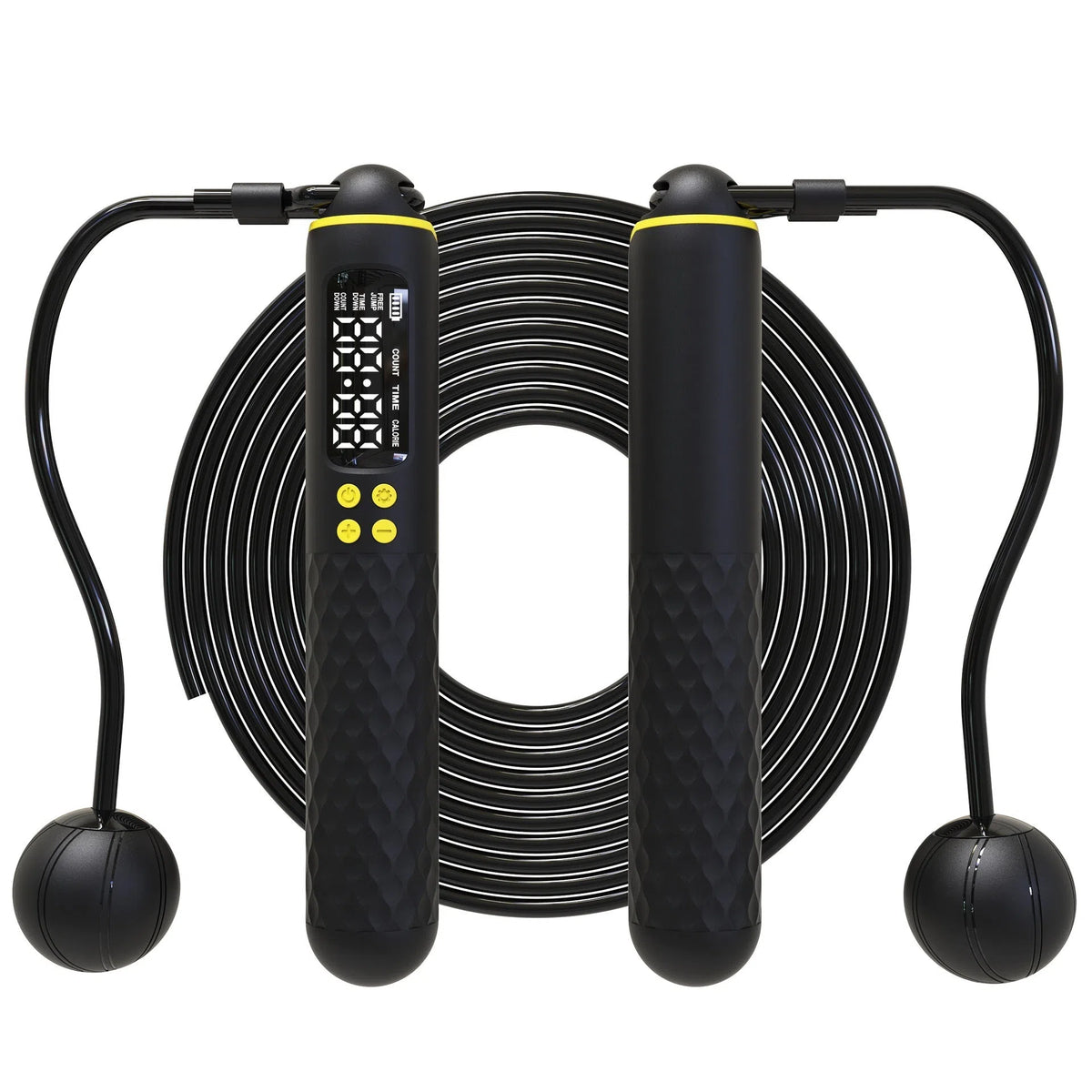 Smart skipping rope with counter in M01 Samurai Black with rechargeable English display and ABS handle