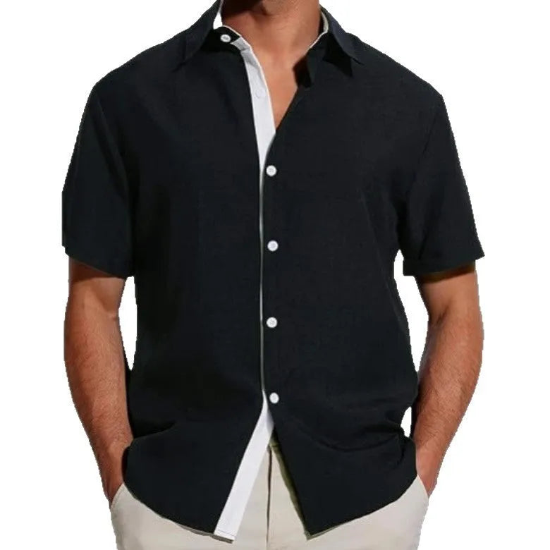 Men's short-sleeved printed floral polyester shirt in matcha green colour with regular fit design