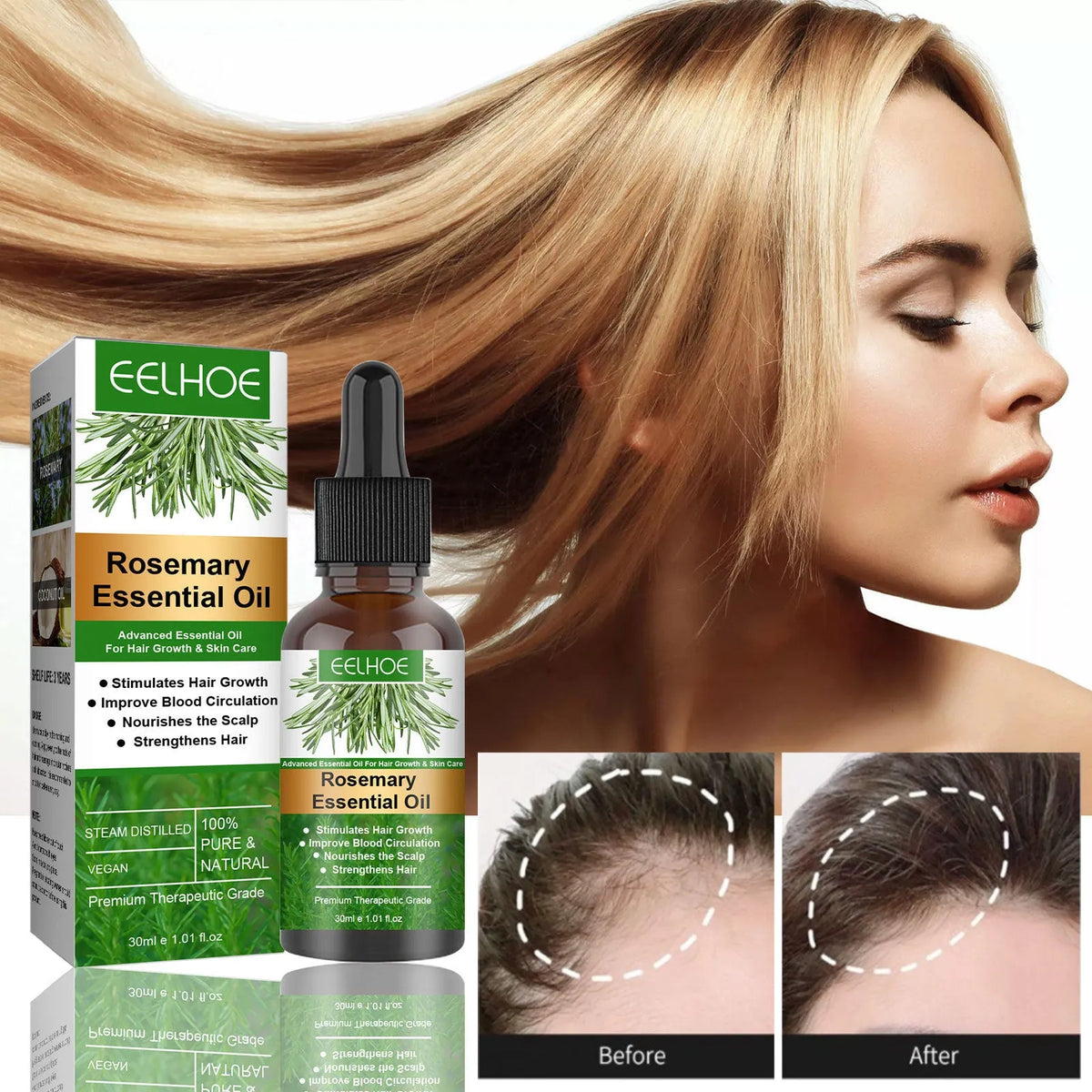 Rosemary anti-breakage nourishing hair oil 30ml box with coconut oil treatment