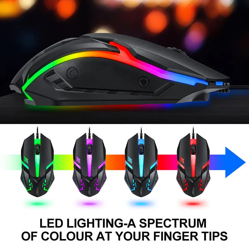 Thunder Wolf gaming keyboard and mouse set with wired USB connections and included mouse pad
