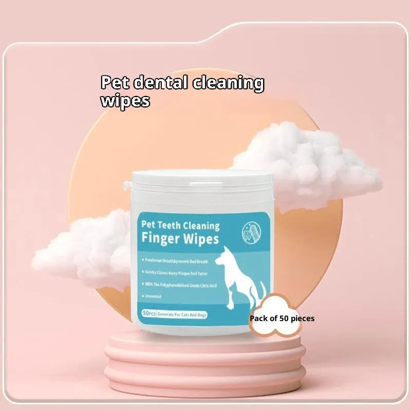 Pet Dental Cleaning Finger Cots 50 Pieces Thickened EDI Pure Water Citric Acid Ear Wipes Teeth Cleaning Kit For Dogs Cats Universal Pet Care Accessories Export Quality