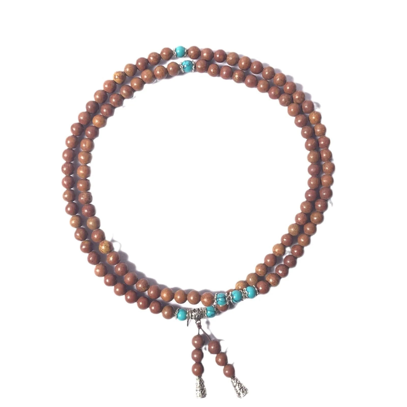 Handmade geometric stone bead bracelet with 108 polished Lvzhu beads