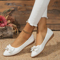 Women's flat casual bowknot shoes in beige with shallow mouth design and round toe