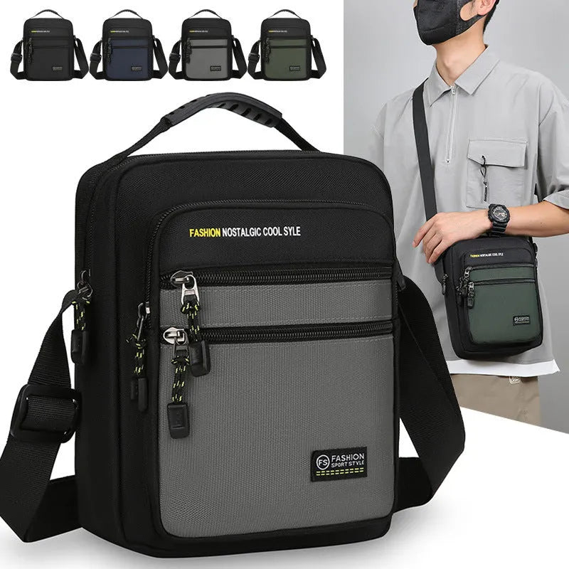 Men's nylon crossbody bag in green colour with urban simplicity style and waterproof feature