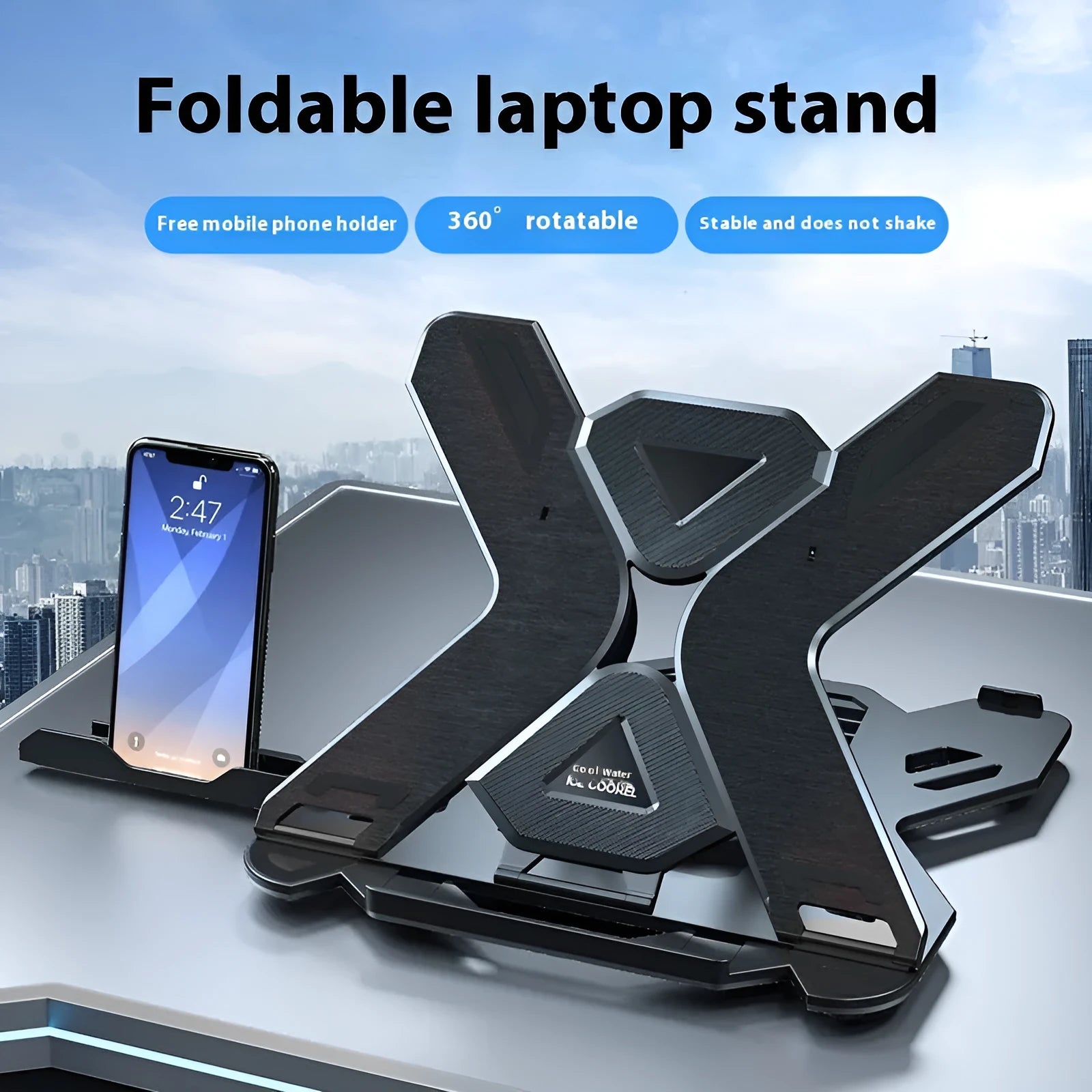 Laptop bracket lifting stand in black or white with radiator design and optional rotation
