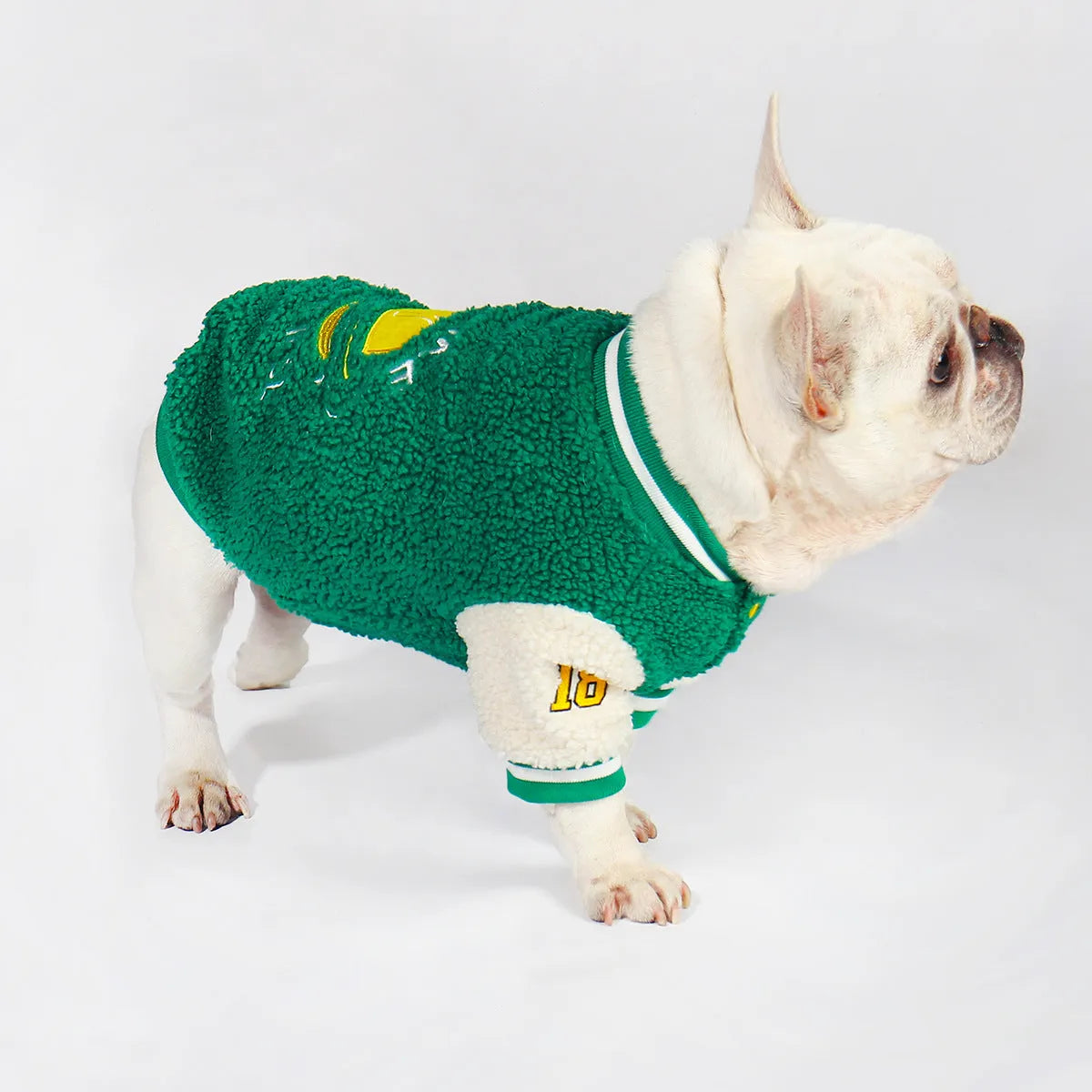 Green fleece-lined cotton dog coat for winter weather in large sizes