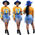 Women's white flame positioning printed long-sleeved polyester pullover sweater with loose fit