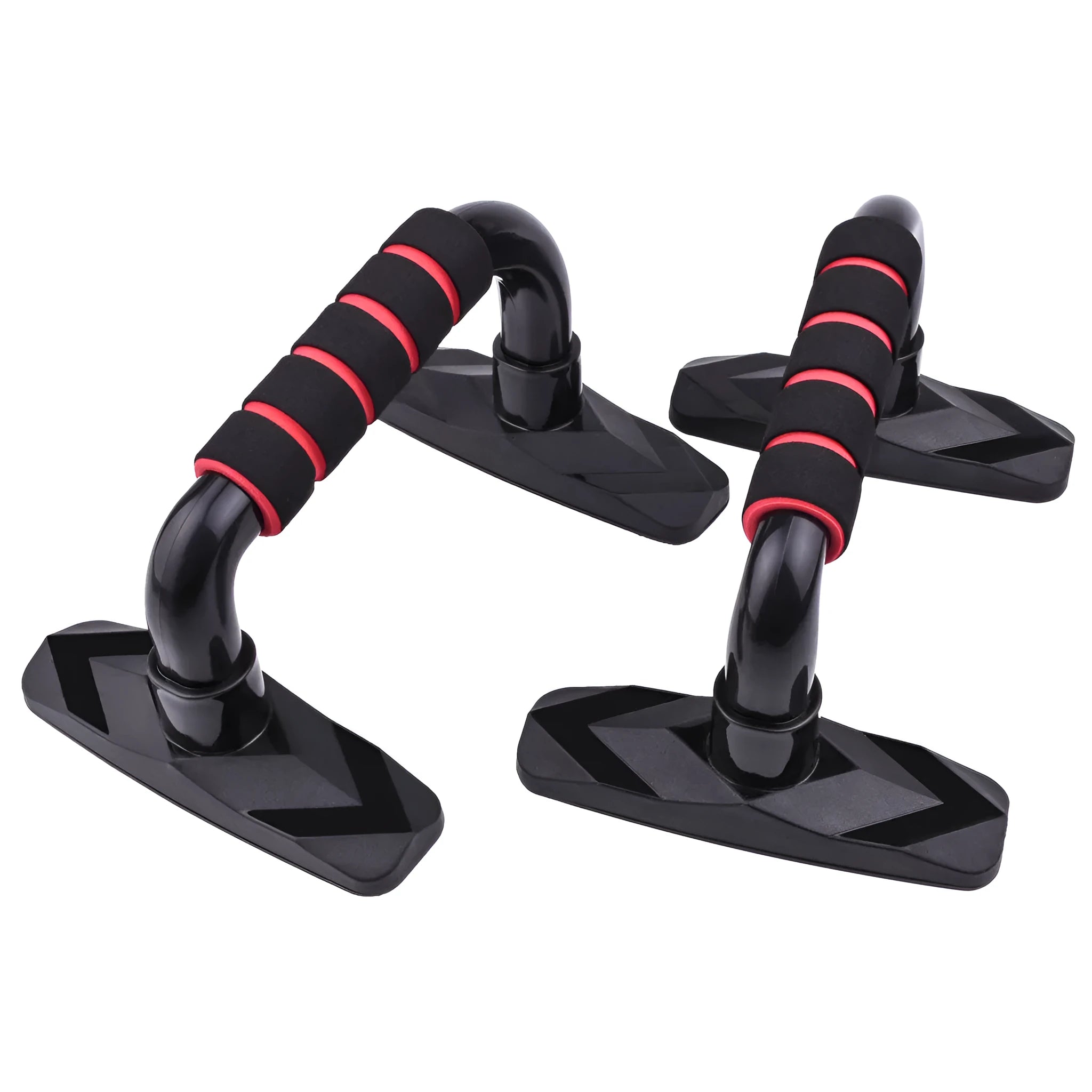 Two I-shaped push up bars with PP sponge grips, shown in blue colour on a plain background.