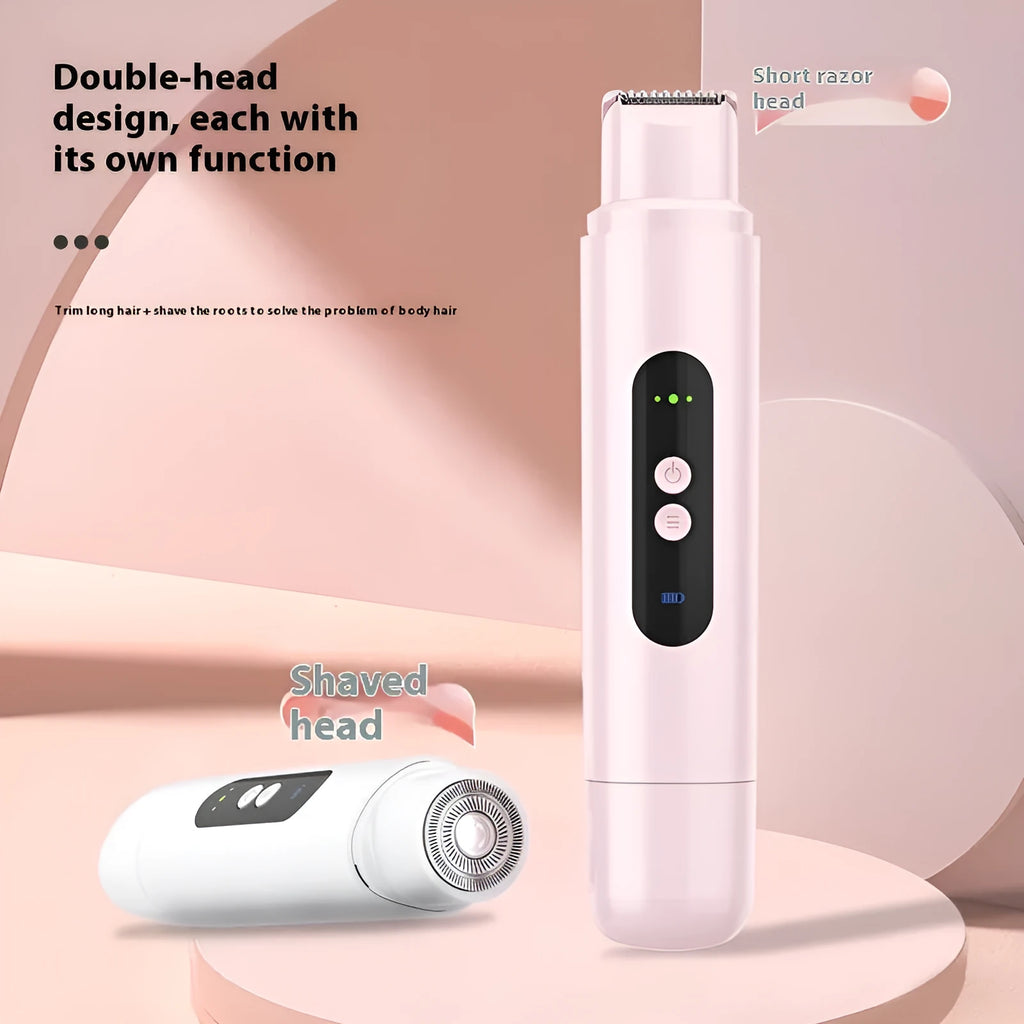 White or pink portable electric body hair trimmer with USB charging cable