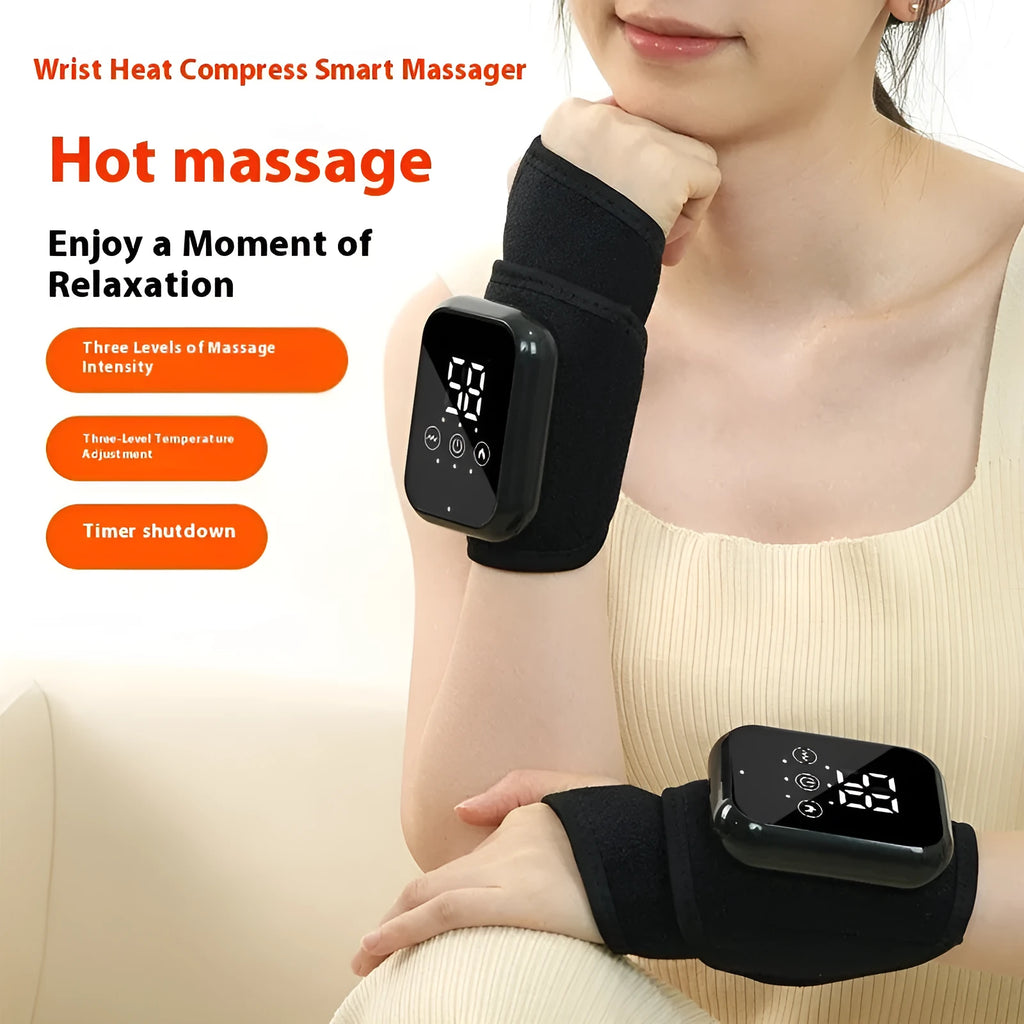 Black rechargeable electric heating ankle sleeve wrapped around an ankle