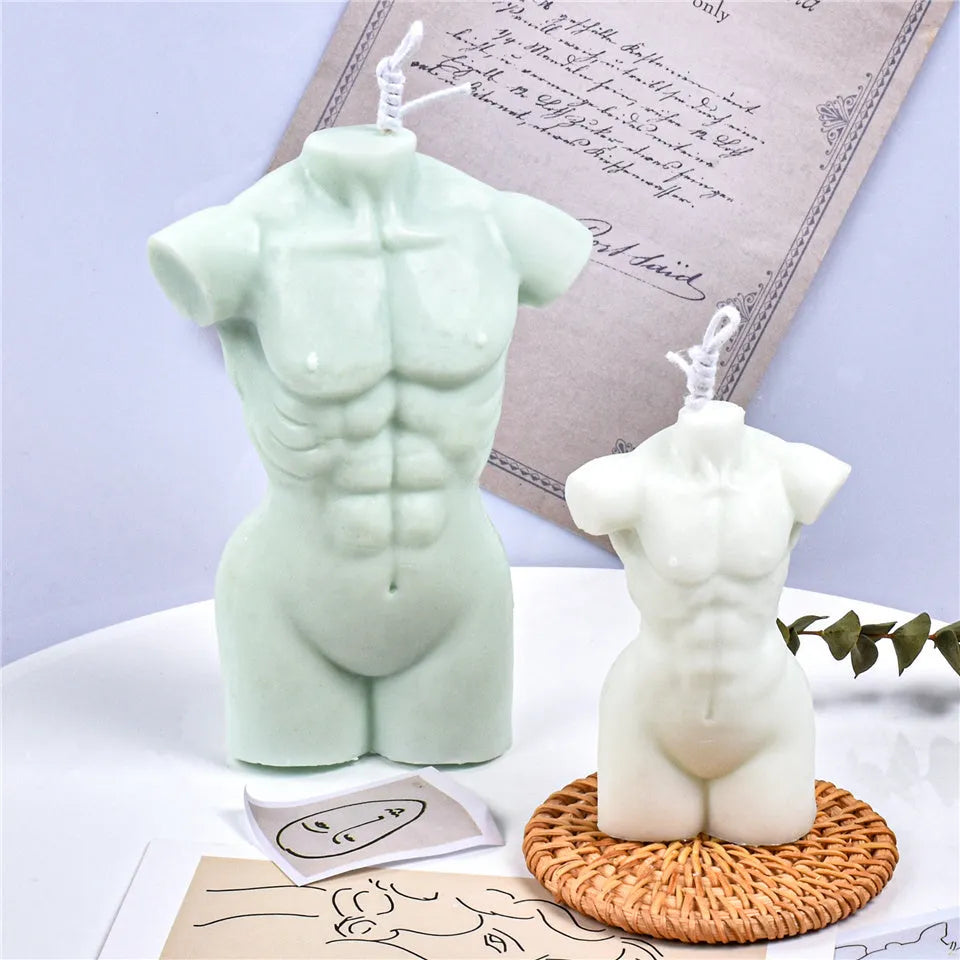 Geometric silicone body candle mould showing 10cm and 14cm height sections for wax and soap crafting