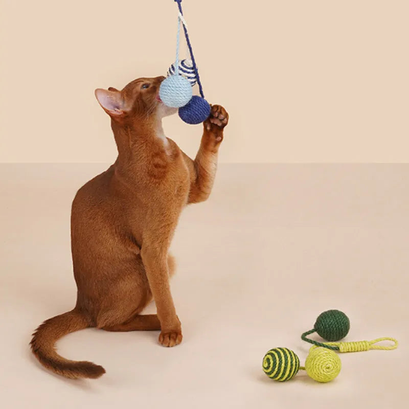 255mm cat teaser stick with colourful bite-resistant catnip balls in blue, green and red yellow blue combinations