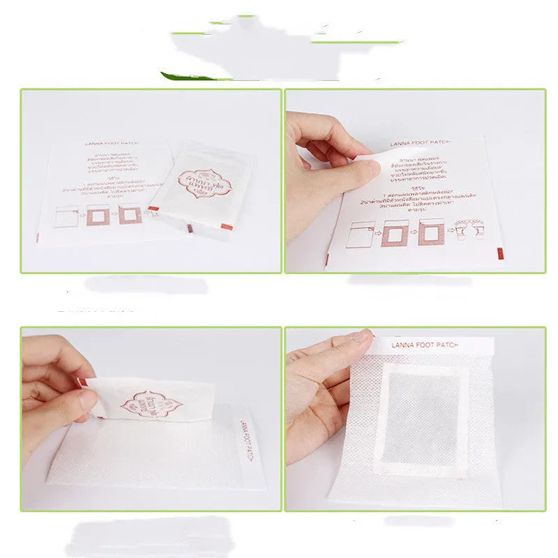 Pack of 10 sticky foot patches for nourishment and fatigue relief on general skin types.