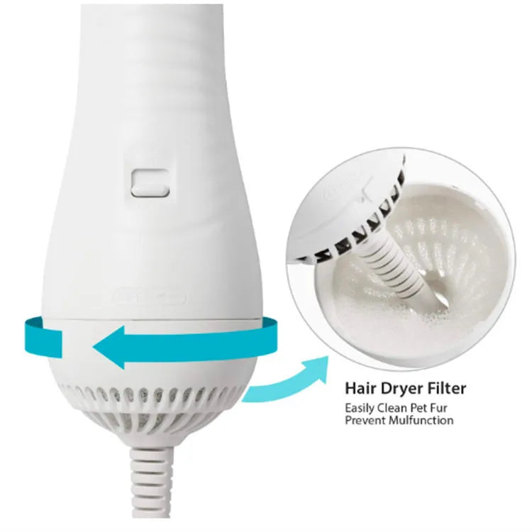 White pet electric hair dryer comb for dogs and cats with two-speed airflow and 2m power cord