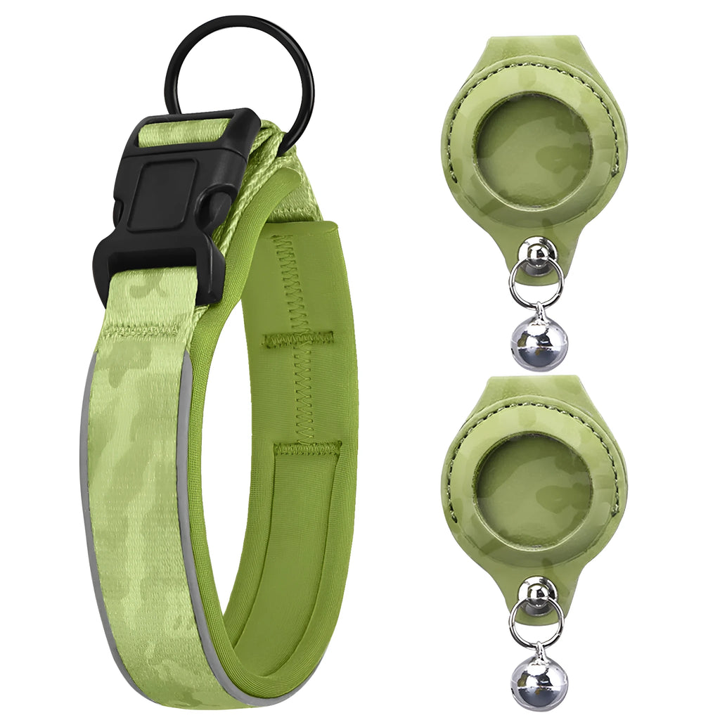 Nylon pet collar with tracker protective cover in orange, pink, black, red or camouflage, sizes S to XL