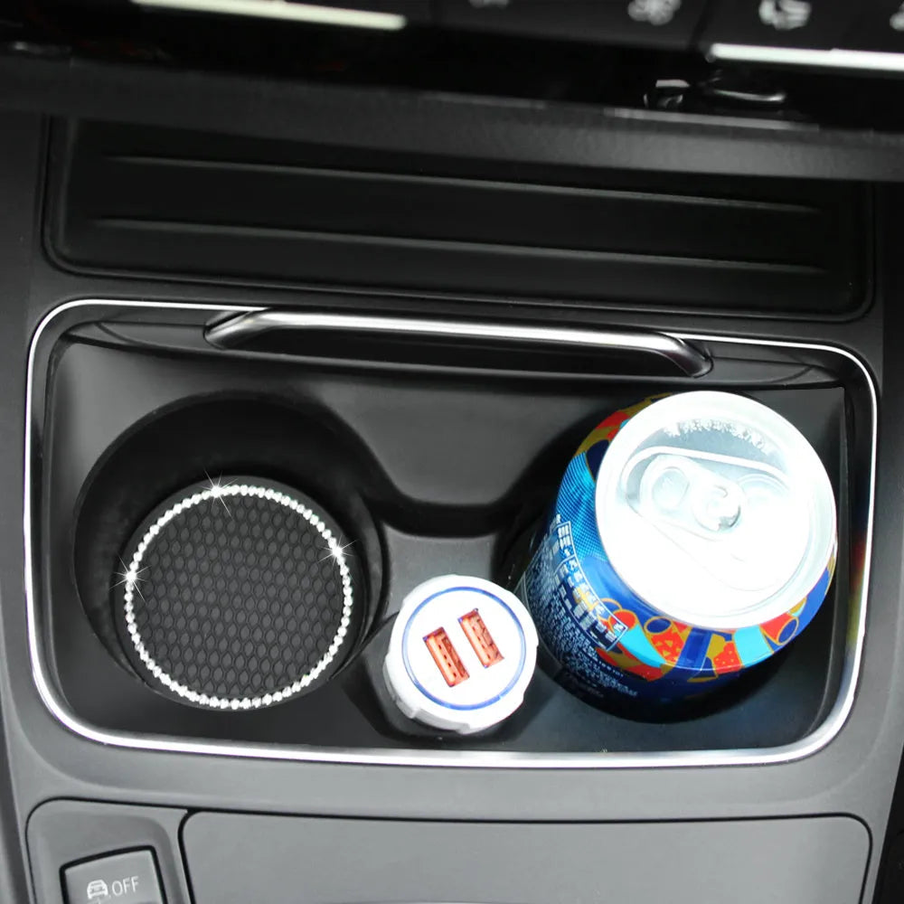 Rhinestone PVC car water coaster in black colour for cup holder