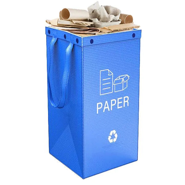 Blue handbag style 40-litre plastic waste sorting bin with waterproof construction