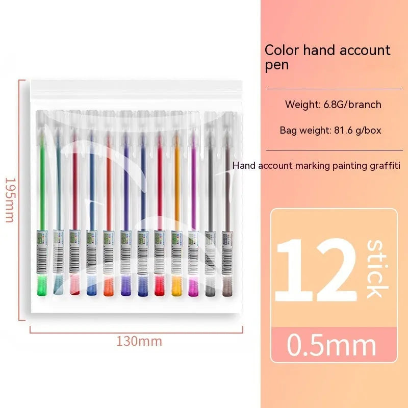 0.5mm gel pen with plastic shell from a 12-colour journal pen series, supplied as a single stationery pen
