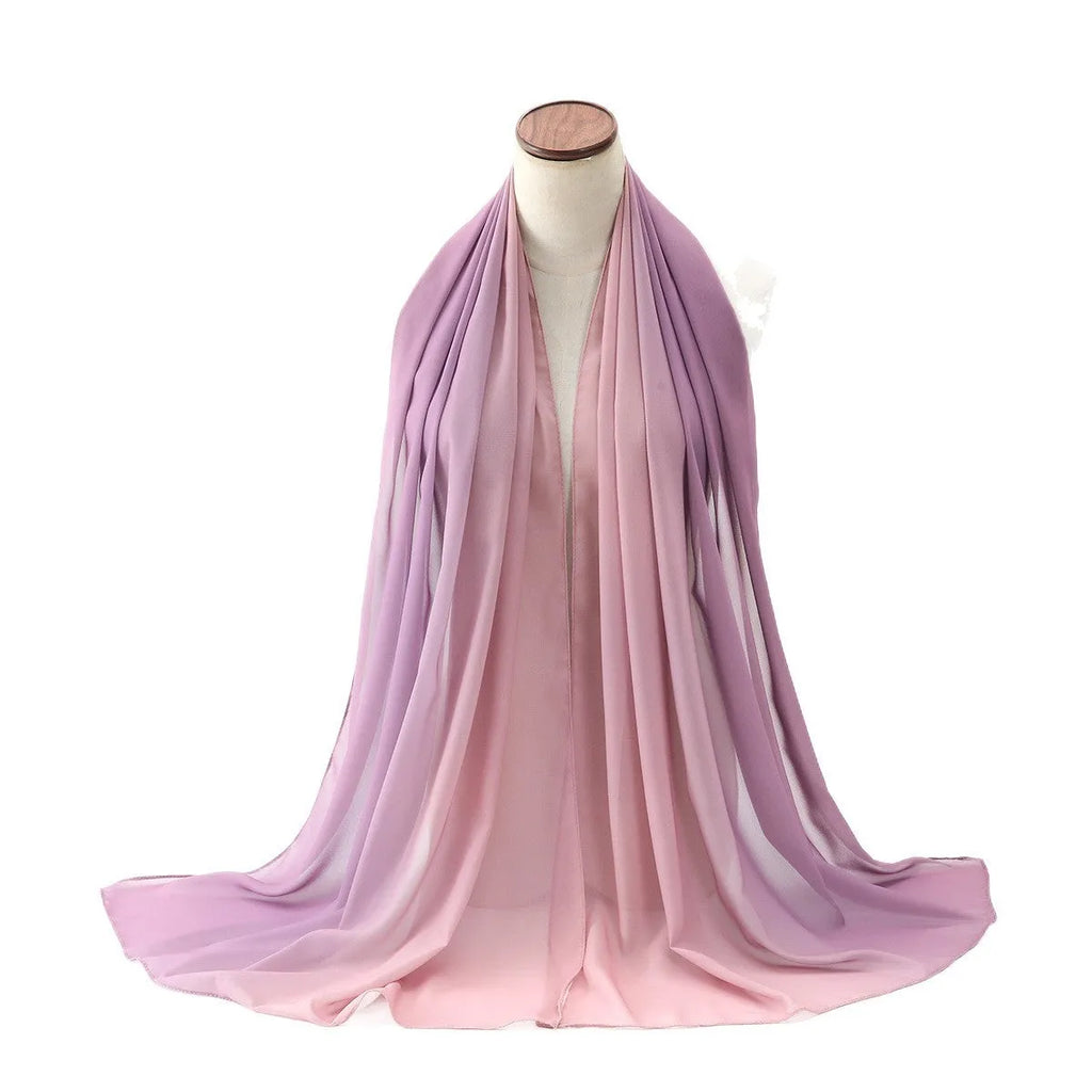 Long women's chiffon scarf with bubble towel texture draped to show its 175cm length and colour.