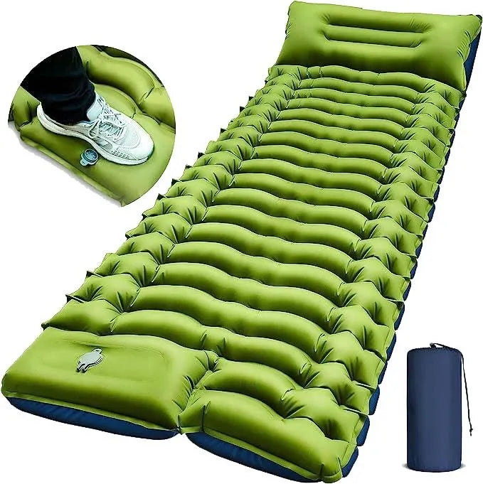 Ultra-light inflatable camping mattress 190x68x10cm in green or grey Chunya spinning composite TPU