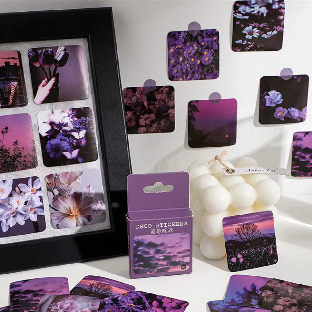 Nordic style decorative stickers box set with mountain, sea and sunshine motifs in six colour variations