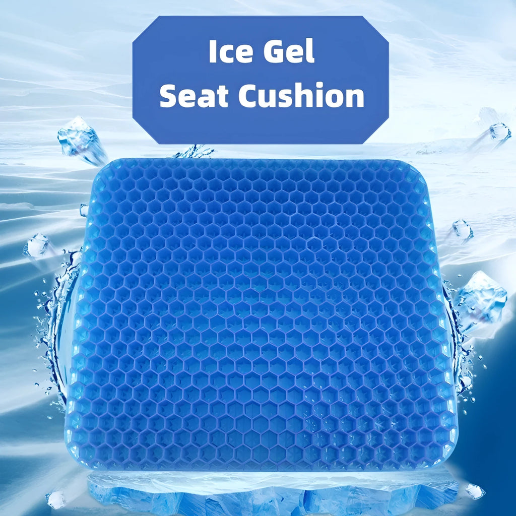 Square gel seat cushion with honeycomb pattern and removable anti-slip cover for pressure relief