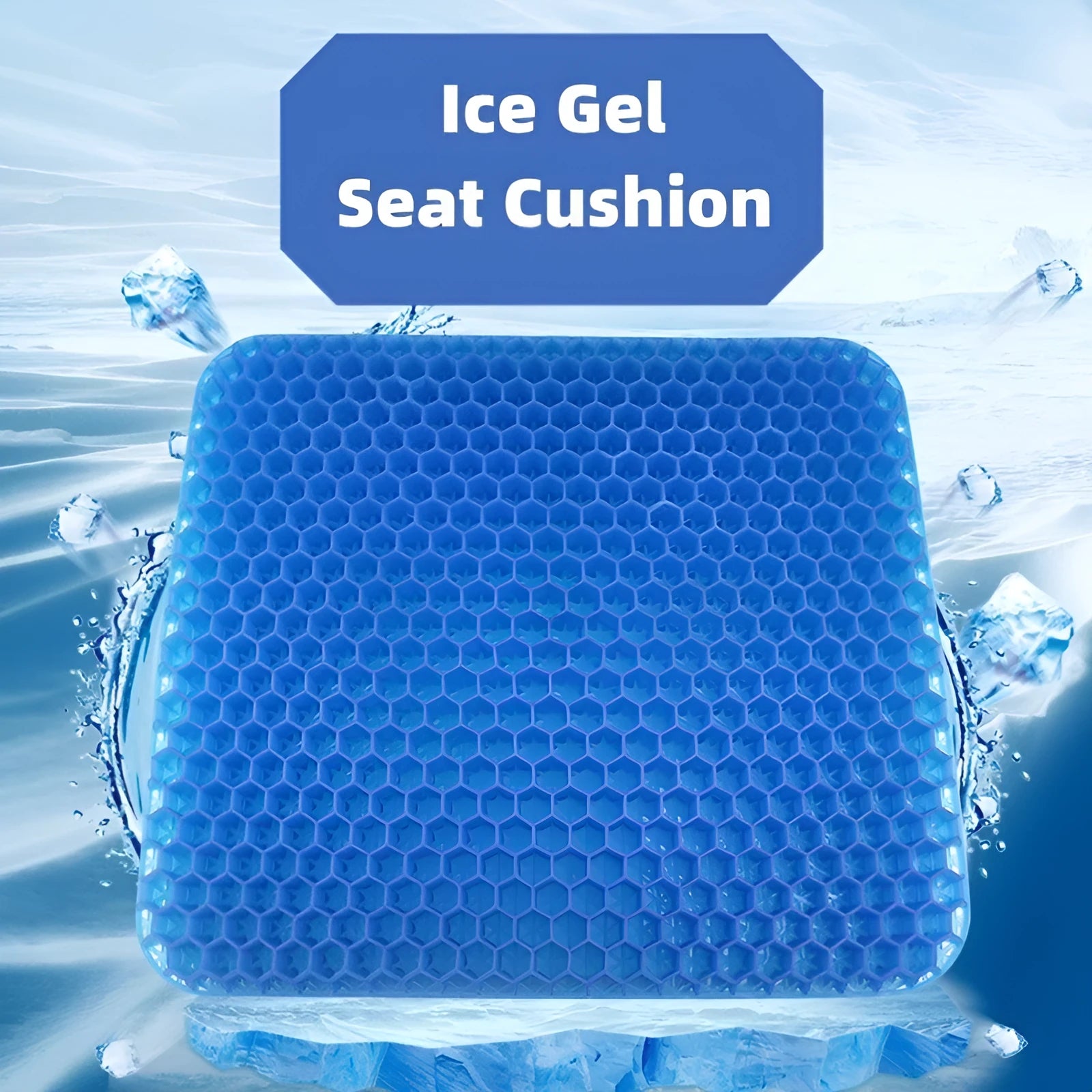 Square gel seat cushion with honeycomb pattern and removable anti-slip cover for pressure relief