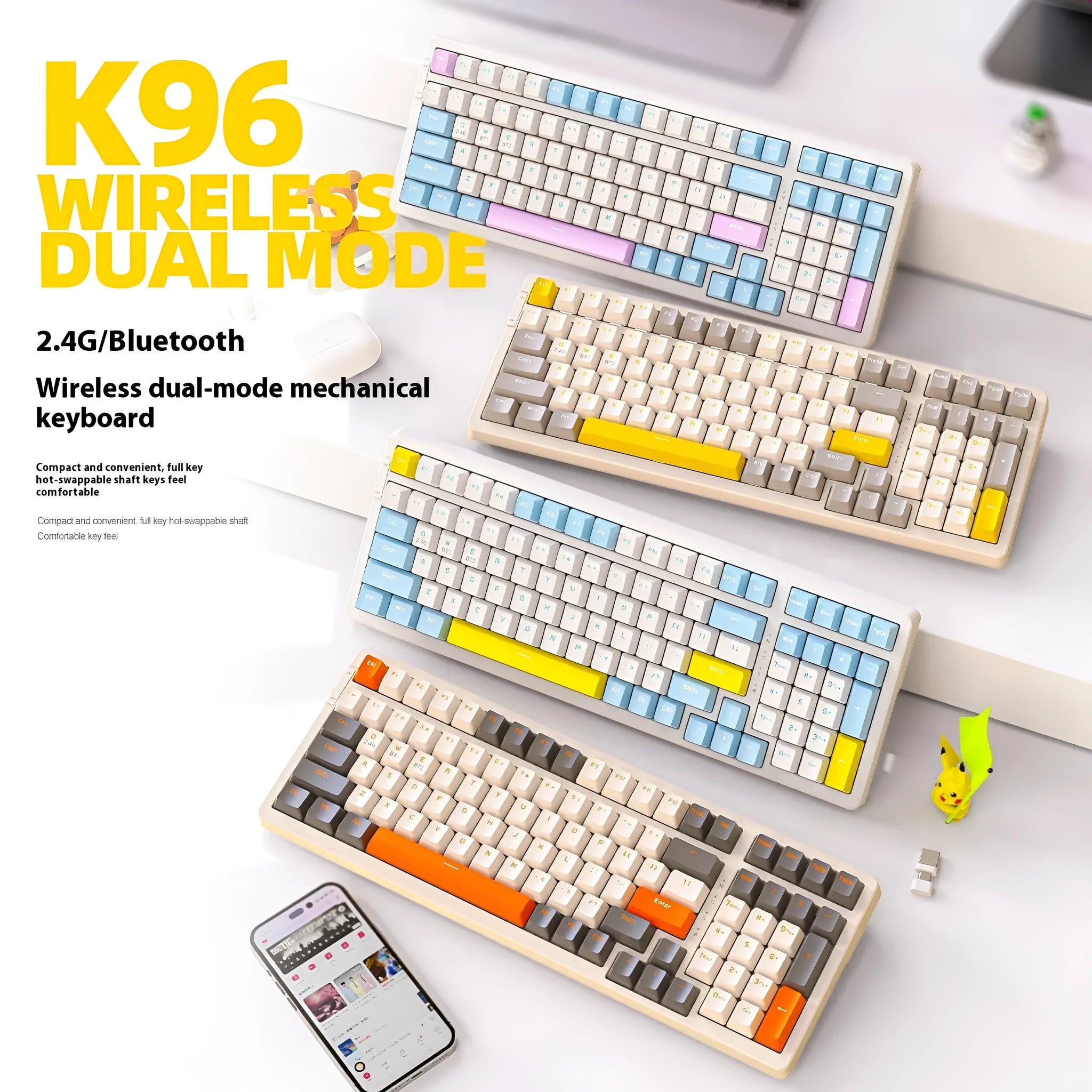 Free Wolf K96 Bluetooth mechanical keyboard in blueberry red axis version with USB receiver
