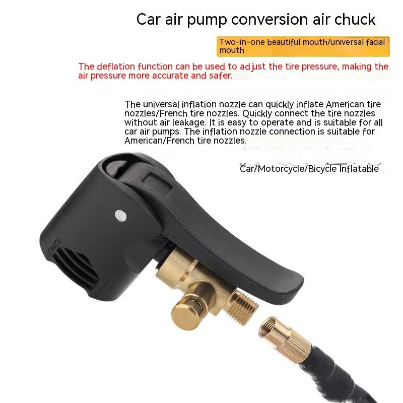 Vehicle air conversion inflatable chuck with two chucks and USB charging port