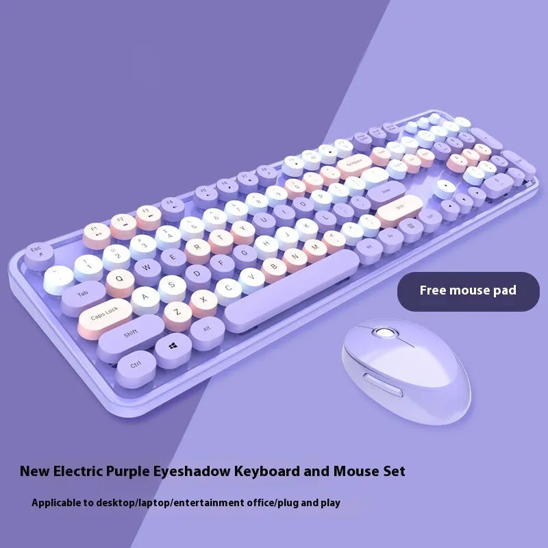 Wireless keyboard and mouse set in mixed colour design with photoelectric operation