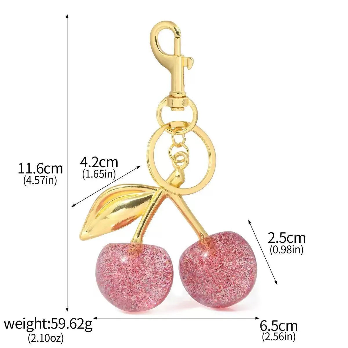 Red zinc alloy keychain with three-dimensional cherry pendant design for car keys and handbags