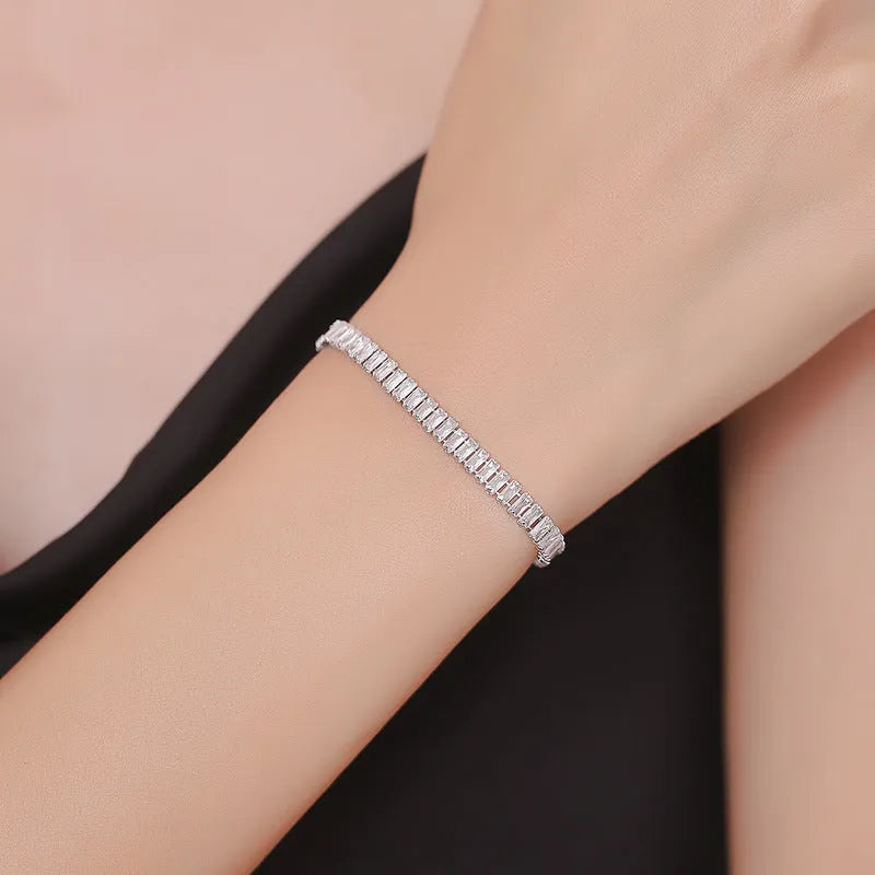 Rectangular geometric women's bracelet with full diamond zircon inlay in champagne gold colour
