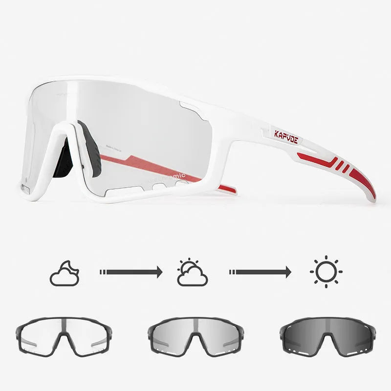 Photochromic cycling sunglasses with semi-rimless TR90 frame on a solid colour background
