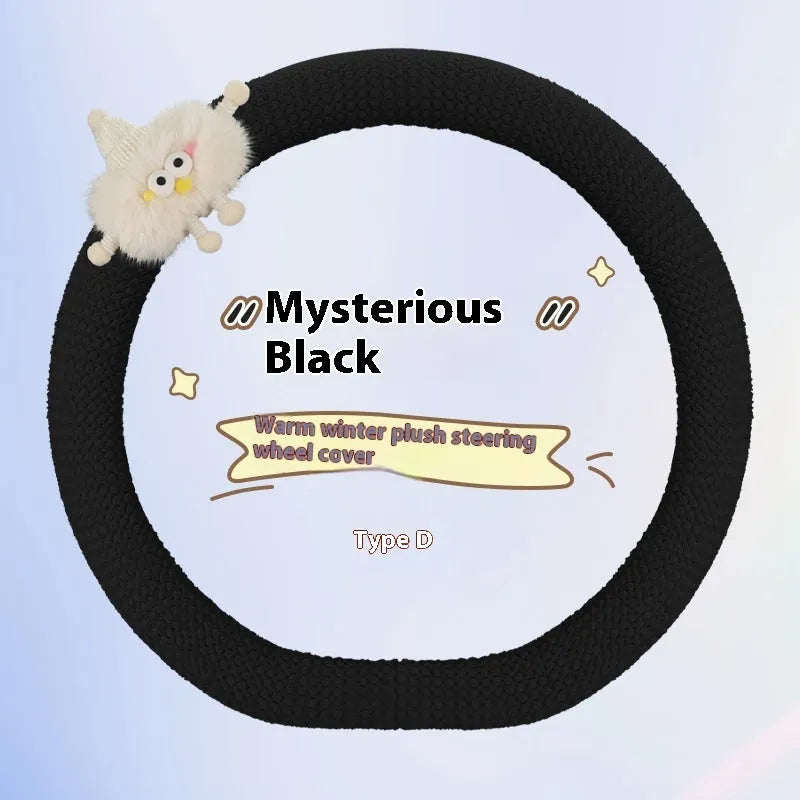 Car plush polo cartoon steering wheel cover in soft short plush material with 38cm diameter in multiple colour options