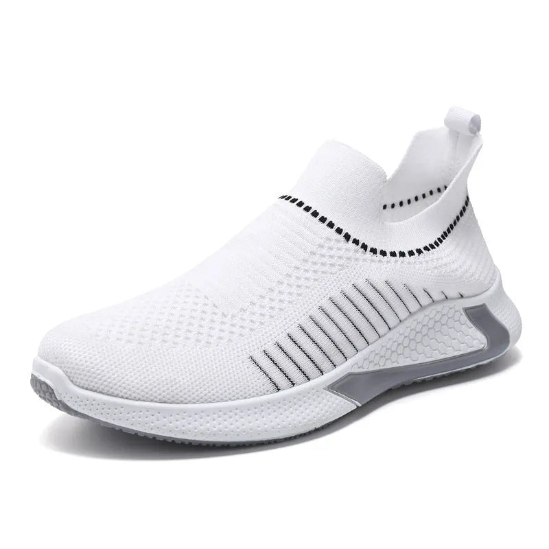 Men's mesh sock sneakers with striped design and lace-up front closure