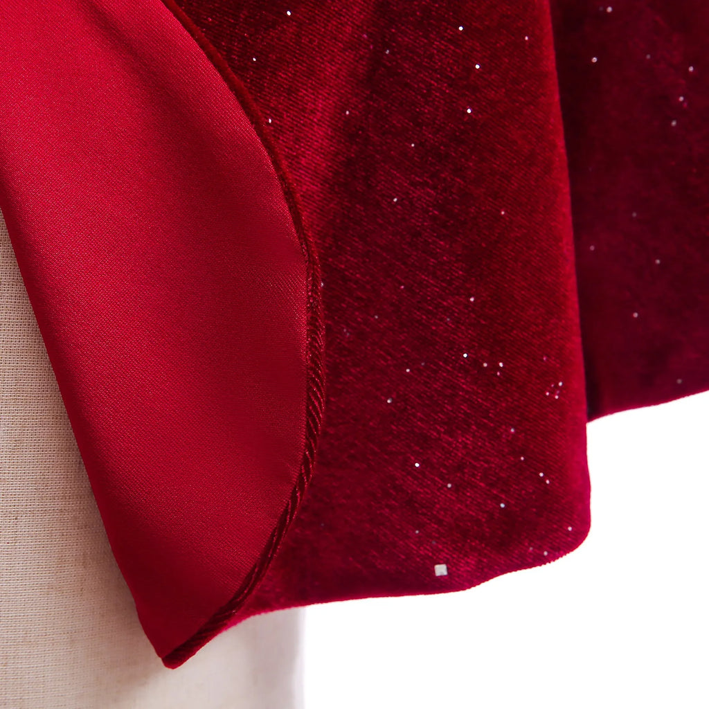 Girl's burgundy cape cloak with cotton lining, single-button closure, for autumn and winter, suitable height 100-150cm